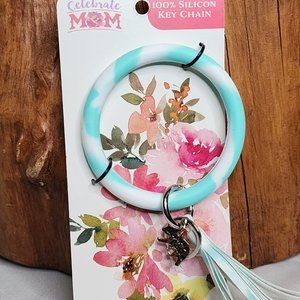 Celebrate Mom 100% Silicon Keychain Teal & White Mama Bear